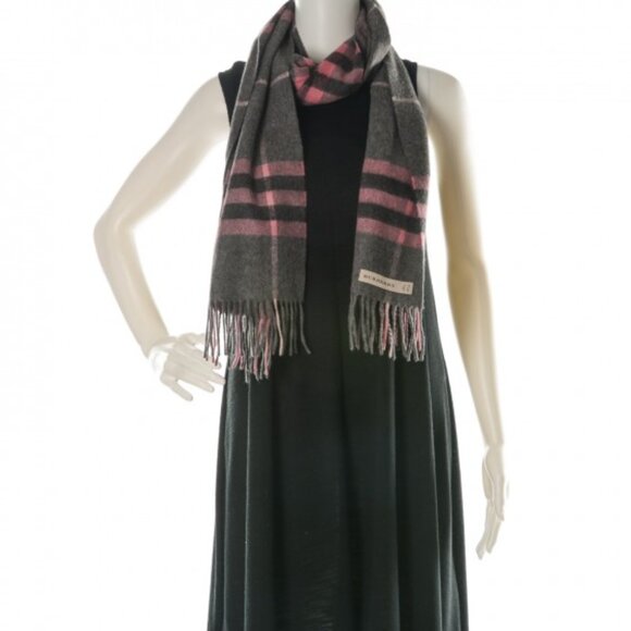 BURBERRYCashmere Giant Check Fringe Scarf Antique Blush Like New